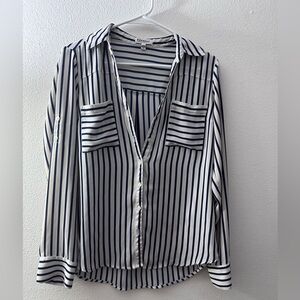 Express Portofino Navy and Cream Striped Shirt